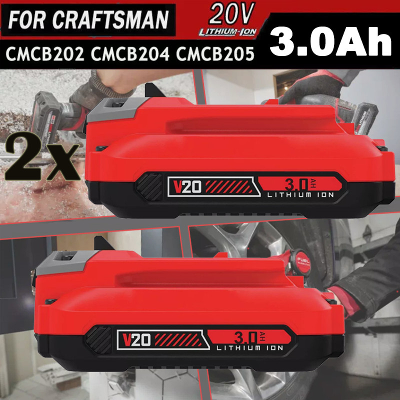 2PCS For Craftsman V20 20 Volt MAX 3.0Ah Lithium Battery CMCB204 CMCB202 CMCB201