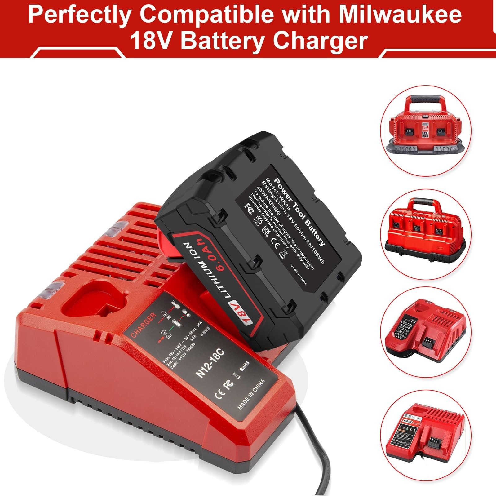 Cukect Replace For Milwaukee Mk-18 Battery 6.0Ah 18V For All Milwa Mk-18