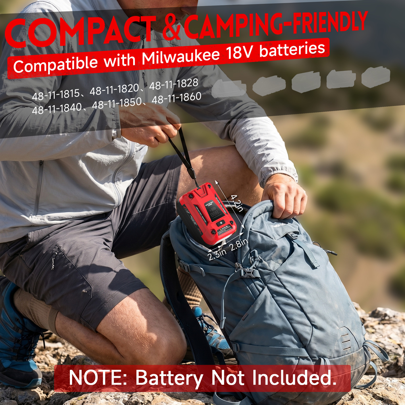 Portable Multi-Function USB-C Adapter Battery Charger for Milwaukee 18V Battery