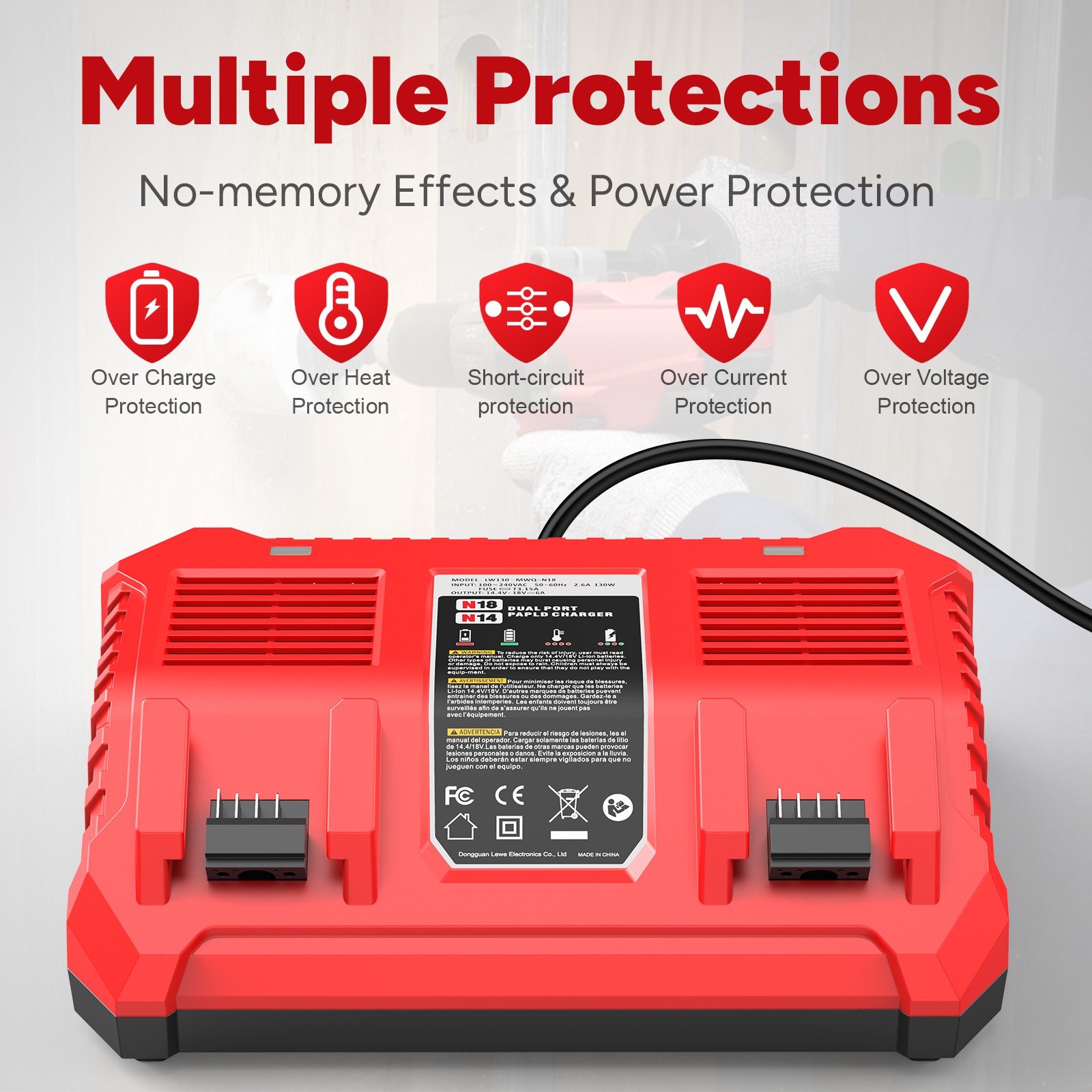 Rapid Dual Charger For Milwaukee For M18 18V Li-ion Battery Charger 48-11-1811