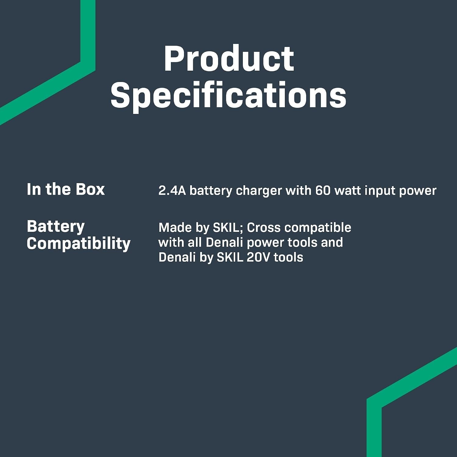 Denali by SKIL 20V 2.4A Standard Charger Cross-compatible SKIL PWRCORE 20 Power