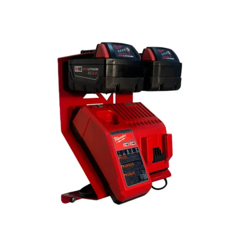 Steel Charger & Battery Organizer Compatible With 18V Tool Batteries Red