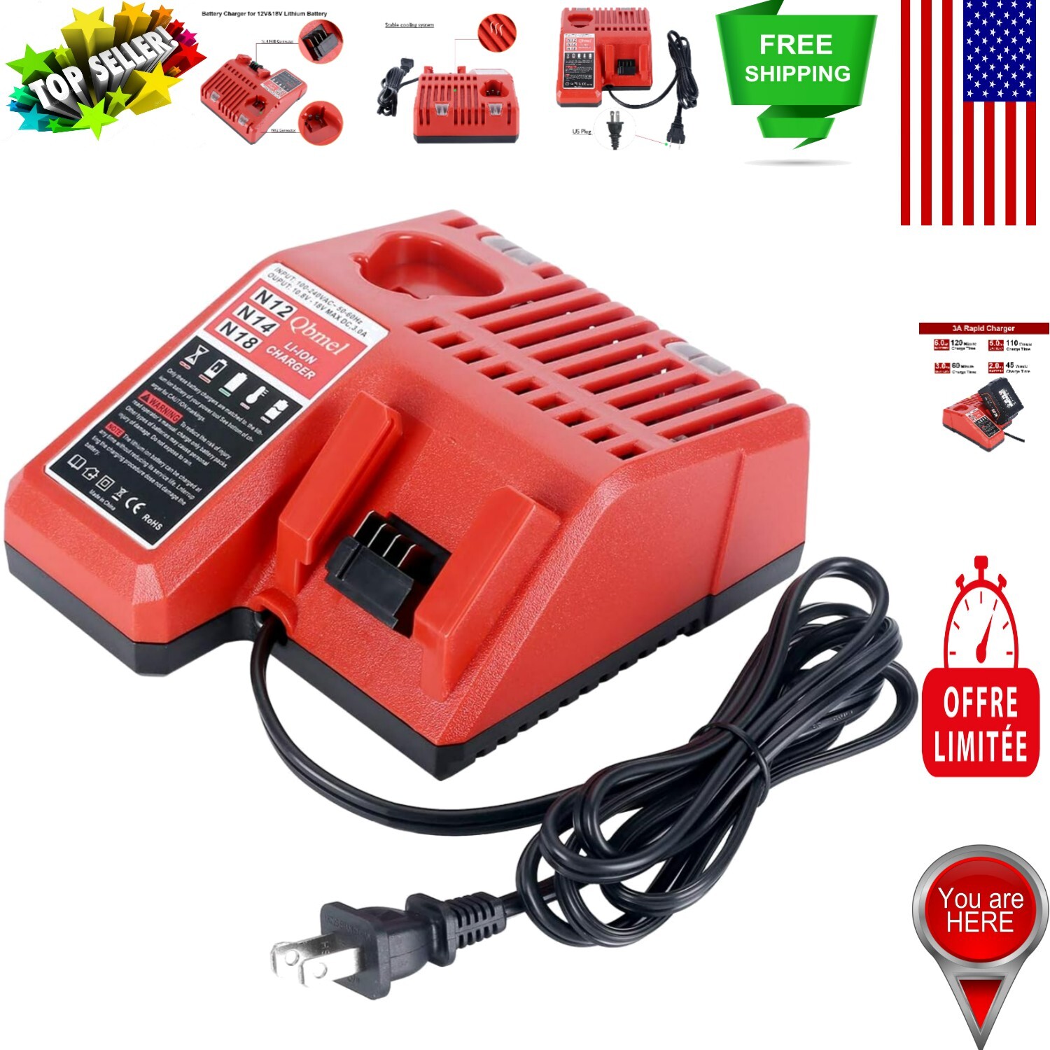 Replacement Lithium-Ion Battery Charger for 12V/18V Series – , Certified