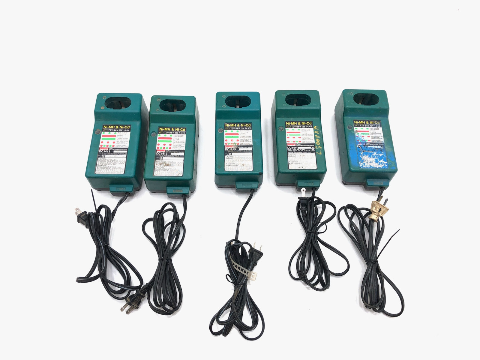 Lot (5) Makita Ni-MH Ni-Cd Battery Pod Charger 7.2v-14.4v Capacity DC1413 DC1411