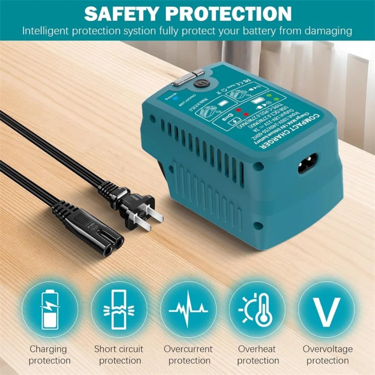 Portable Fast Charger for Makita 18V with USB Type -C Output 110V 3A Travel