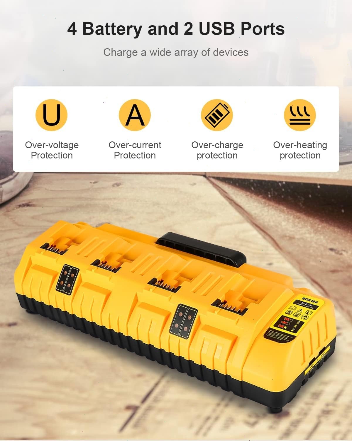 For DEWALT 12V/20V DCB104 4-Port Battery Charger Fast charger Lithium XR DCB205