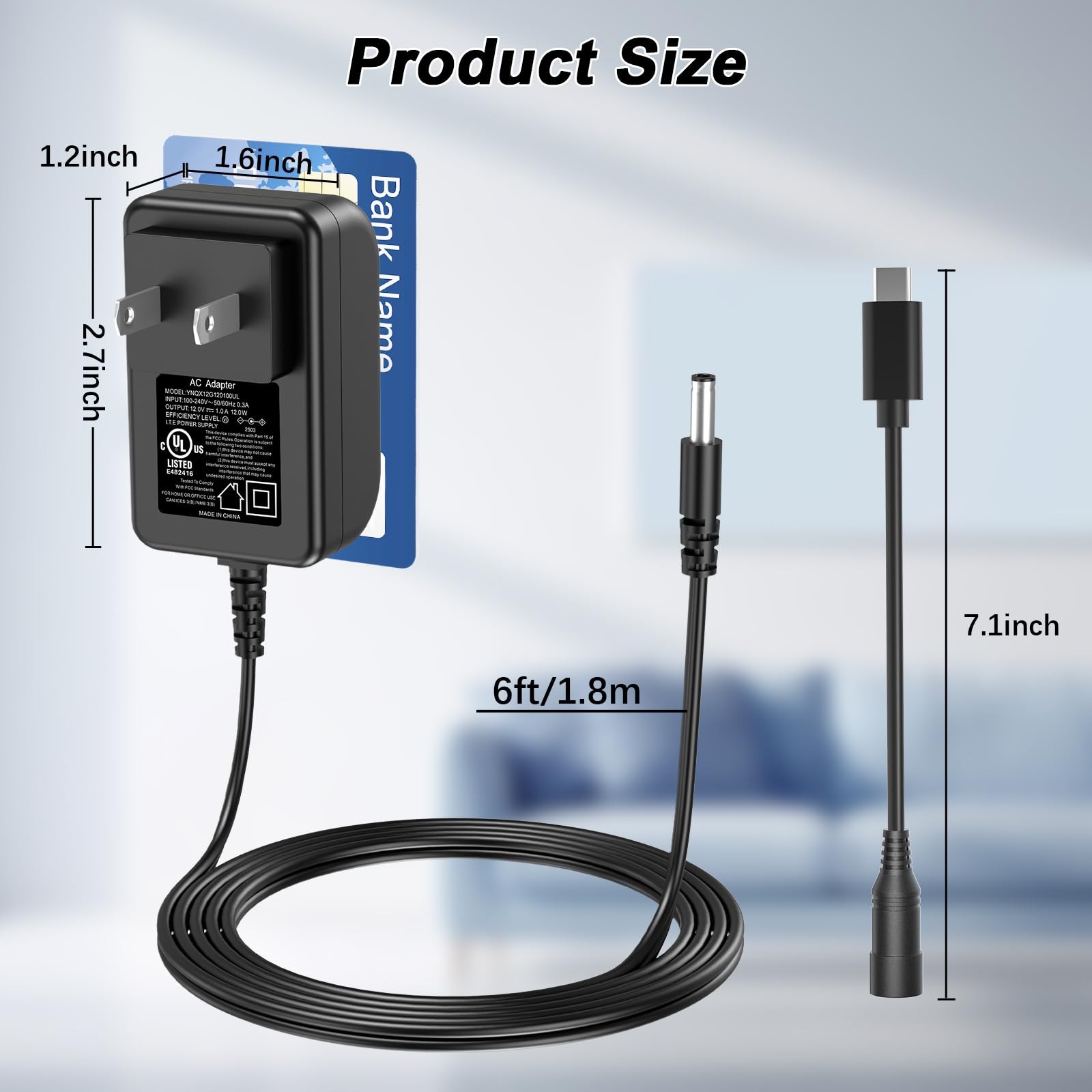 VIFOCUFY 12V AC/DC Adapter USB-C Charger Power Supply for AVAPOW A58 Black