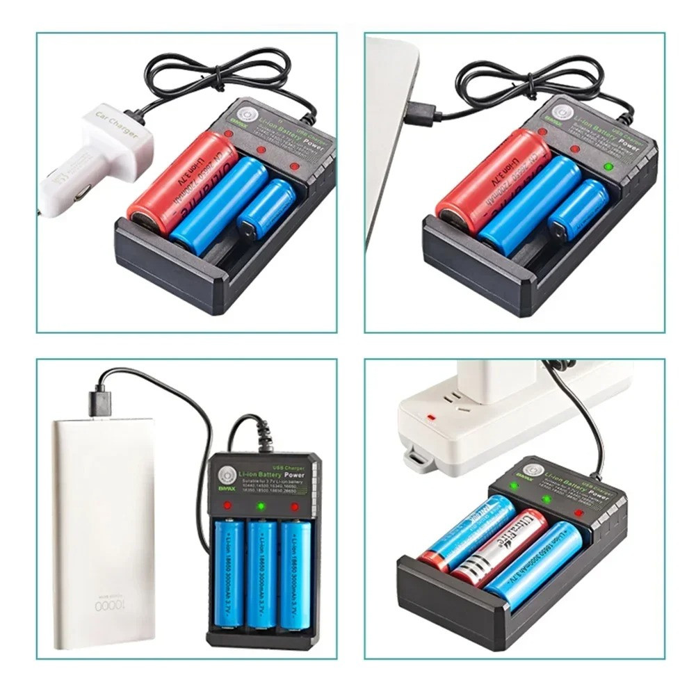 Smart 18650 Charger 3 Slots 4.2V Li-Ion Battery USB Independent Charging 18650 1