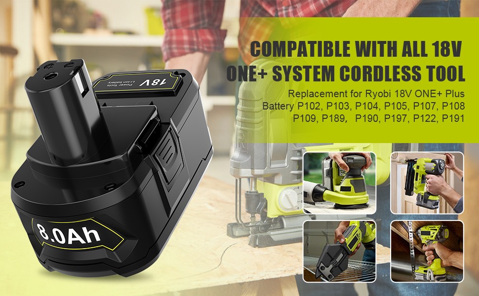 1/2Pack 8.0Ah For RYOBI P108 18V For One Plus High Capacity Lithium Ion Battery