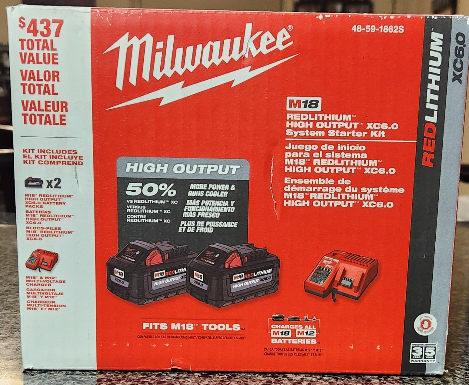 Milwaukee M18 Double Battery Pack with Charger, 48-59-1862S