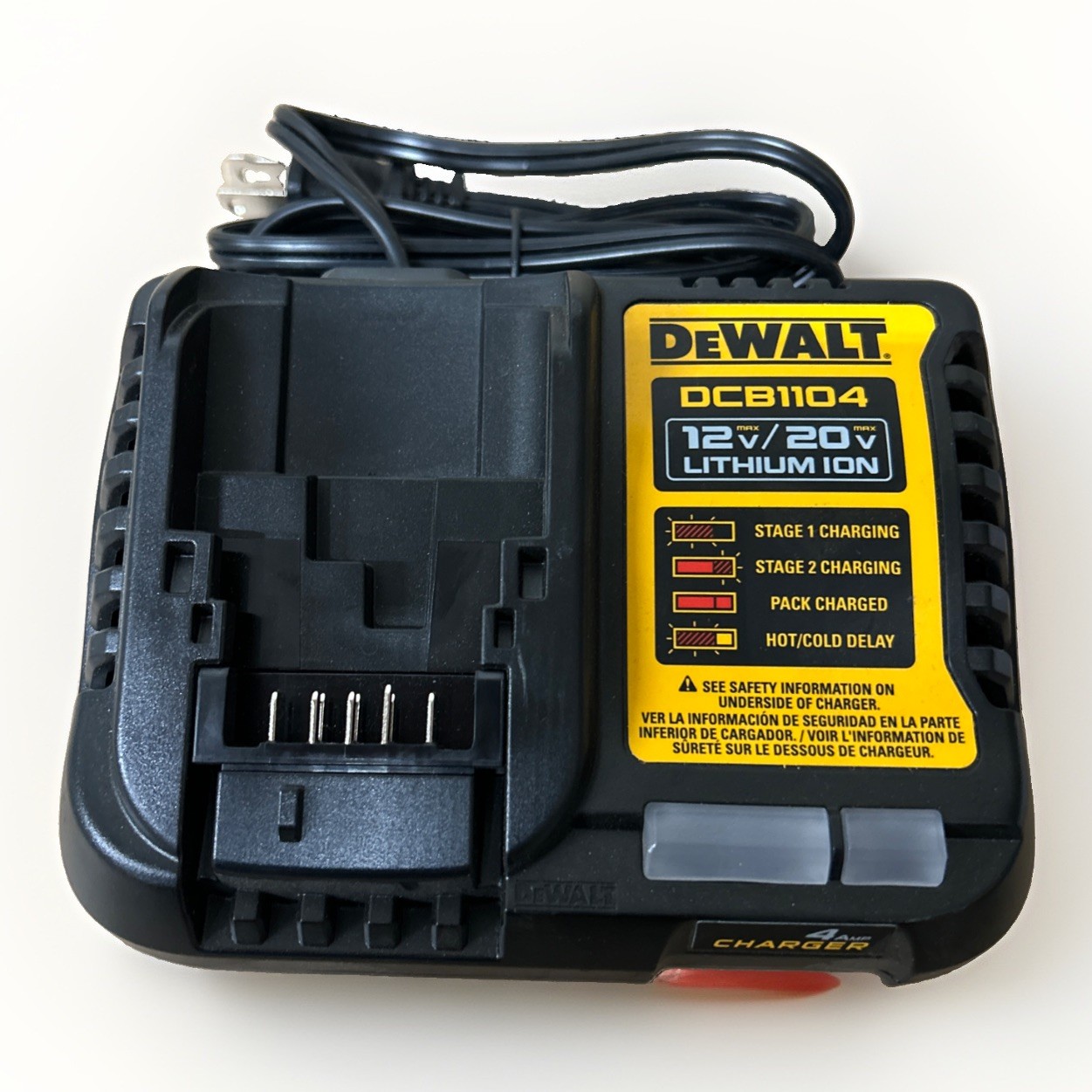 DeWalt 4 Amp Battery Charger 12V & 20V Volt MAX Li Ion Model DCB1104