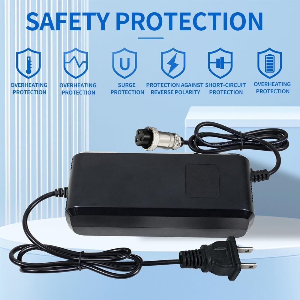 67.2V 3A Lithium Battery Charger for 60V 16S Li-ion Pack, 12mm Connector Adapter