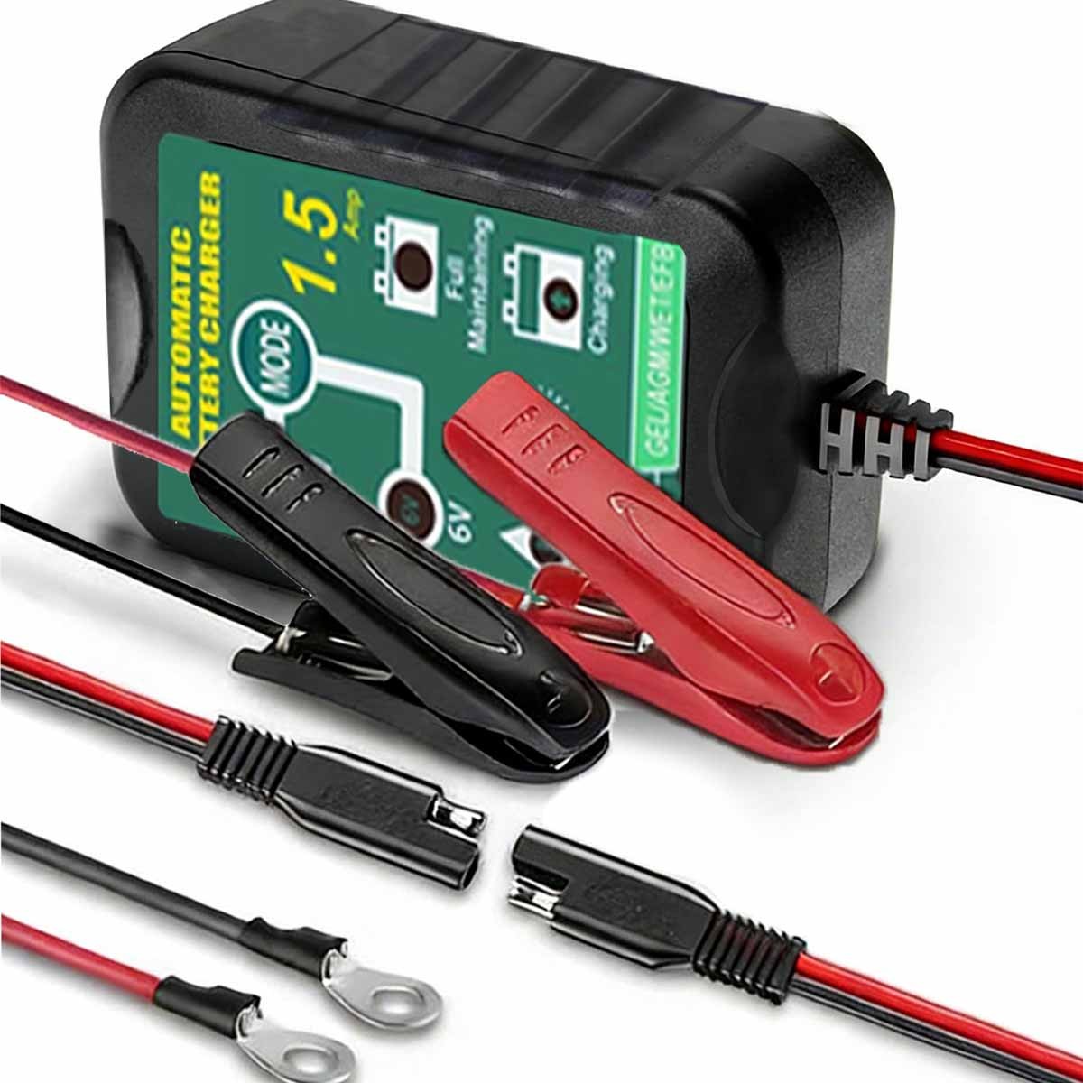 1.5A Car Battery Charger for Car, Lawn Mower, Motorcycle, Boat, Marine Lead Acid