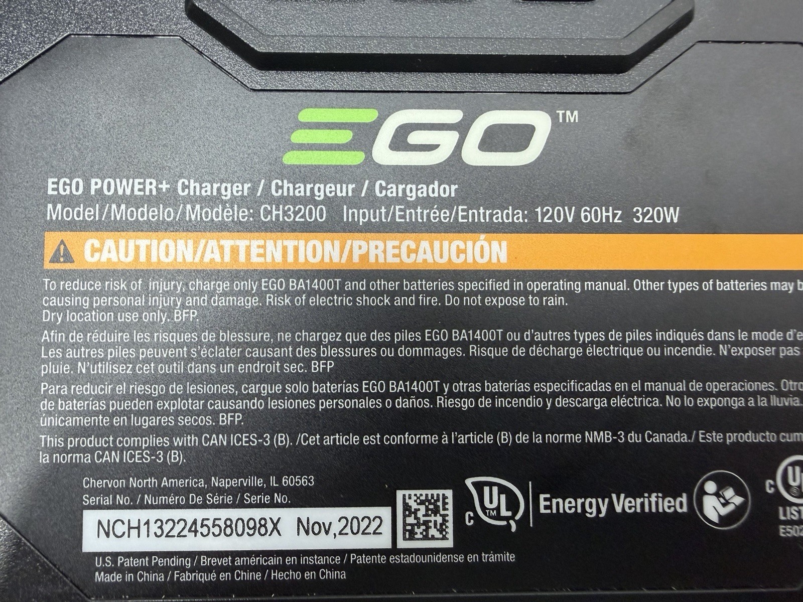 EGO Power+ 56V Battery Charger CH3200 320W Lithium-Ion Power Tool Charger TESTED