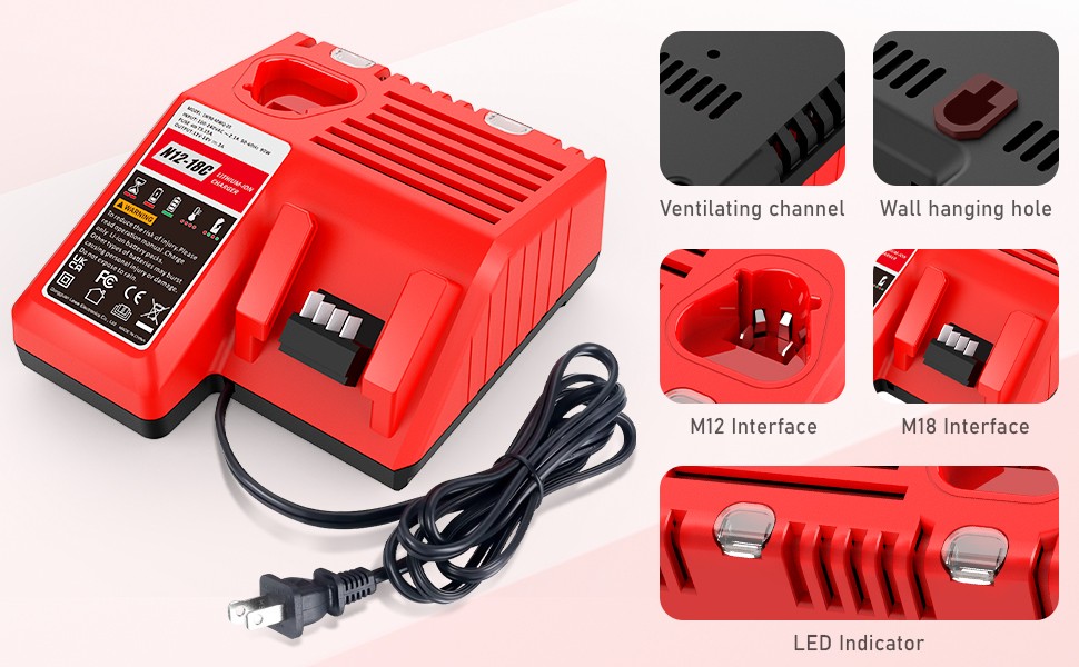 12V-18V Charger For Milwaukee Battery 48-11-1820 For M18 Battery For M12 12V