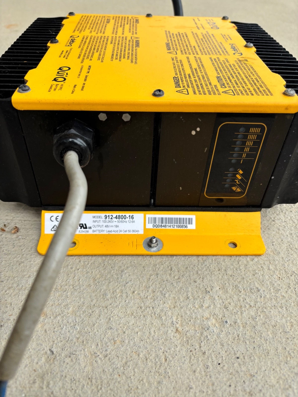 Delta-Q QuiQ 910-3610 Battery Charger 48V 18A Yellow Aluminum Case With Cables