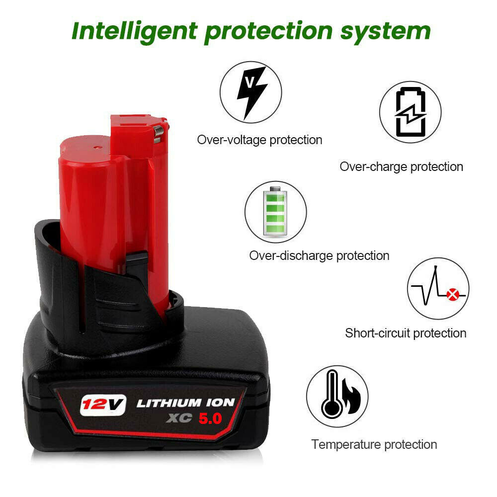 Replace 5.0Ah For Milwaukee 48-11-2401 M12 12V Lithium-Ion Battery (48-11-2411)