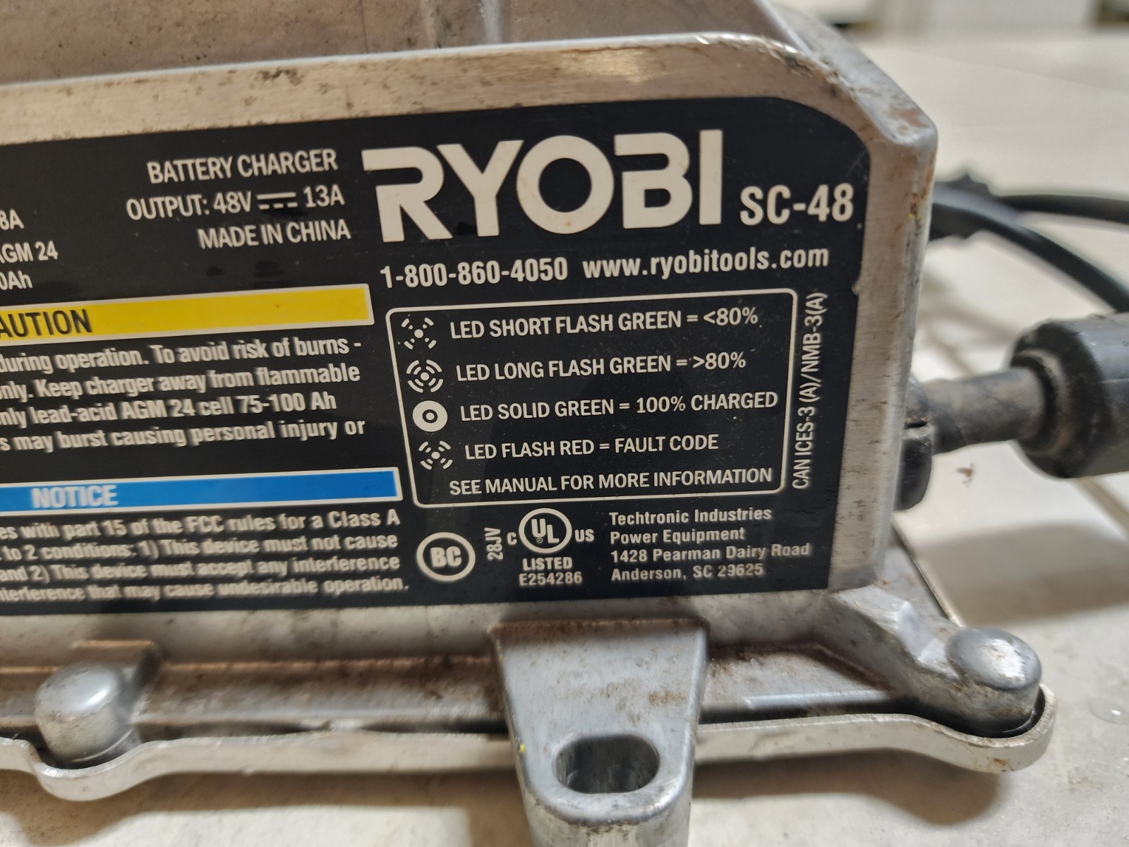RYOBI SC-48 48V Battery Charger, Mower/Golf Cart Charger P/N 919-4810-02