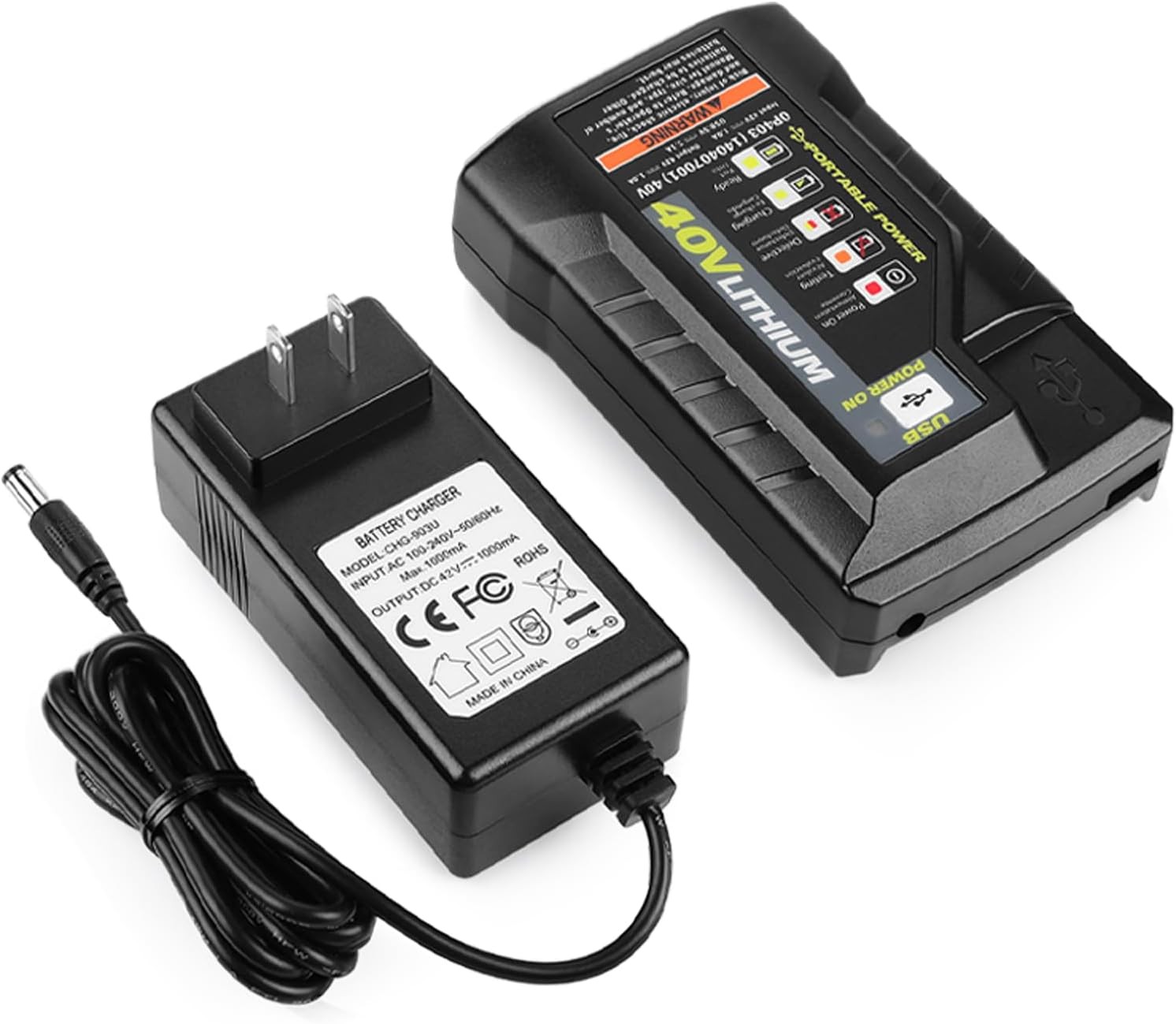 2Port OP401 Charger Ryobi 40 Volt Lithium Battery Dual Ports Compatible W/ 40V