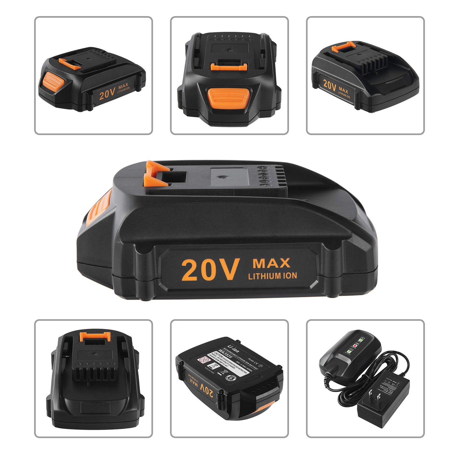 20V 2Packs Replacement Battery and Charger Starter Kit， 2 PACKS, Black