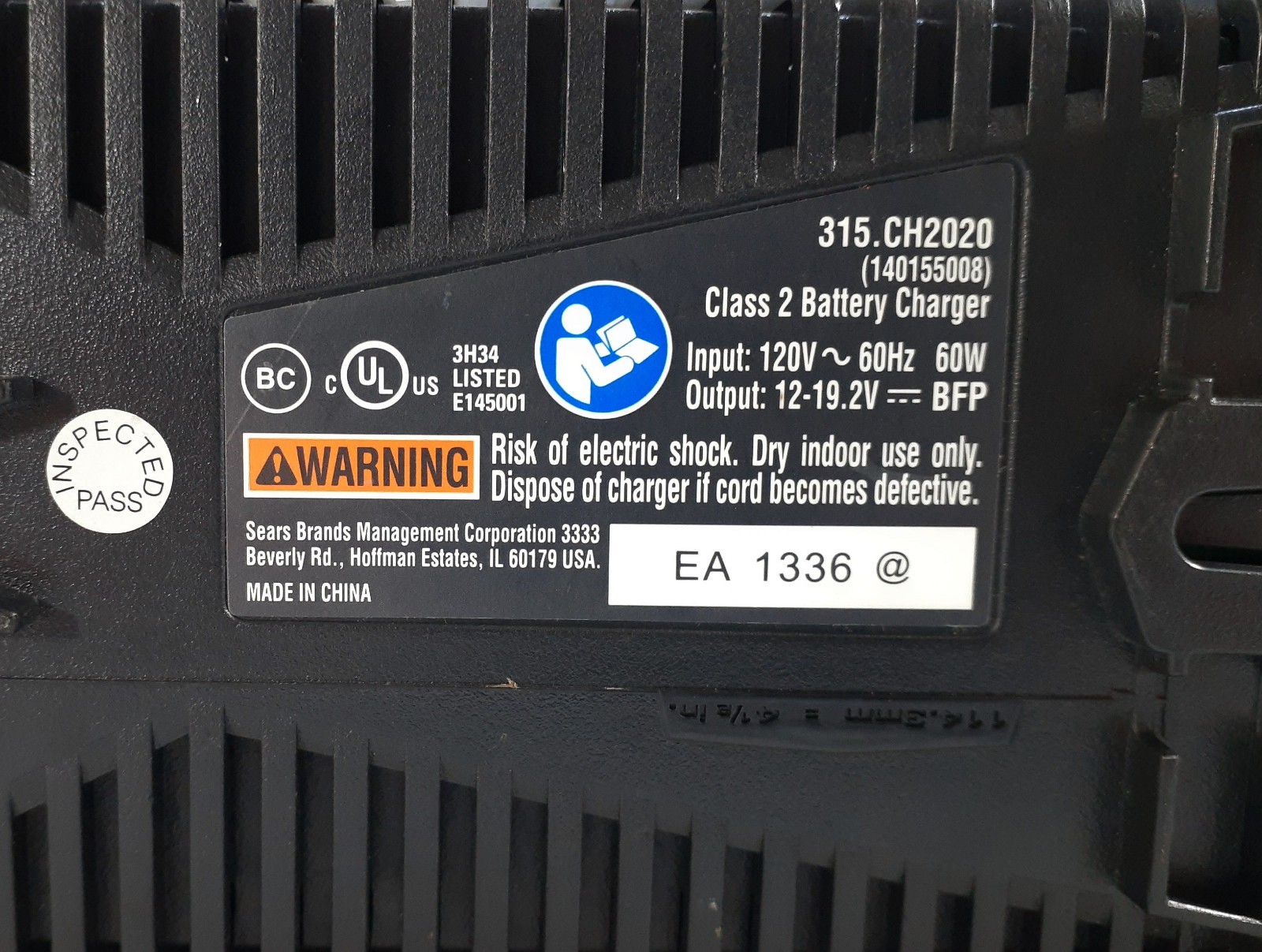 Genuine Craftsman 315.CH2020 Battery Charger 12V-19.2V Class 2 Maintainer Ni-Cd