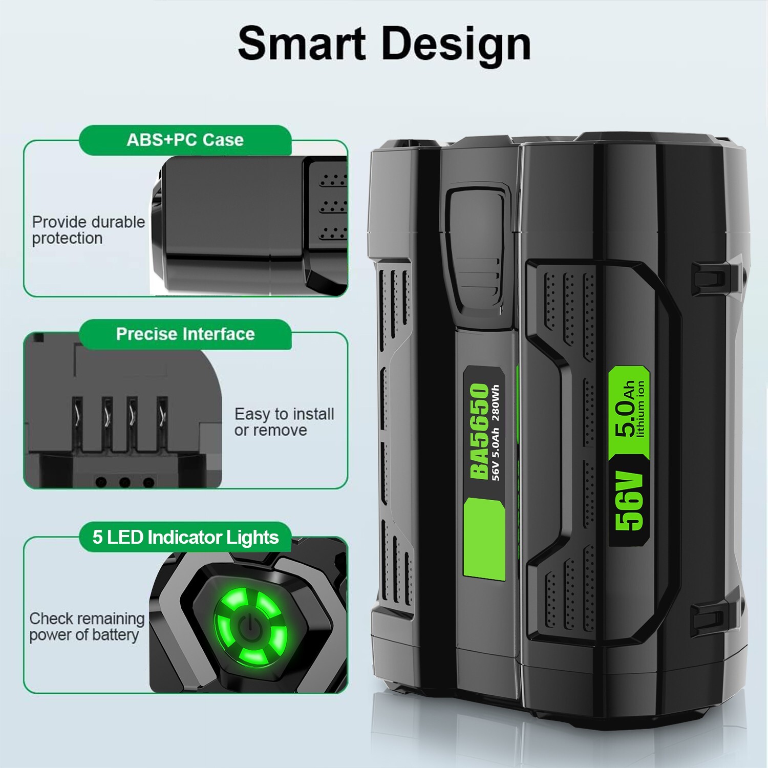 56V 5.0Ah Lithium-ion Battery For EGO BA5600T BA4200T BA2800 BA1400T CH2100 NEW