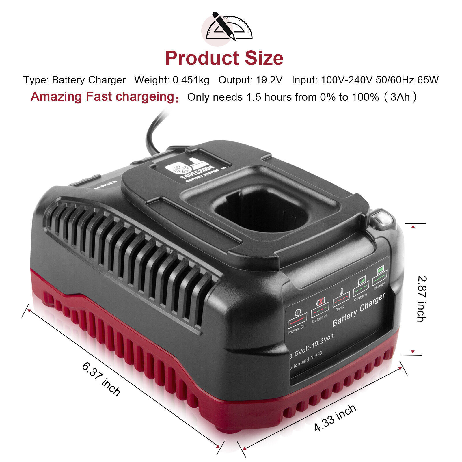 9.6-19.2Volt C3 Battery Charger for Craftsman Lithium NiCD NiMH DieHard 13239003