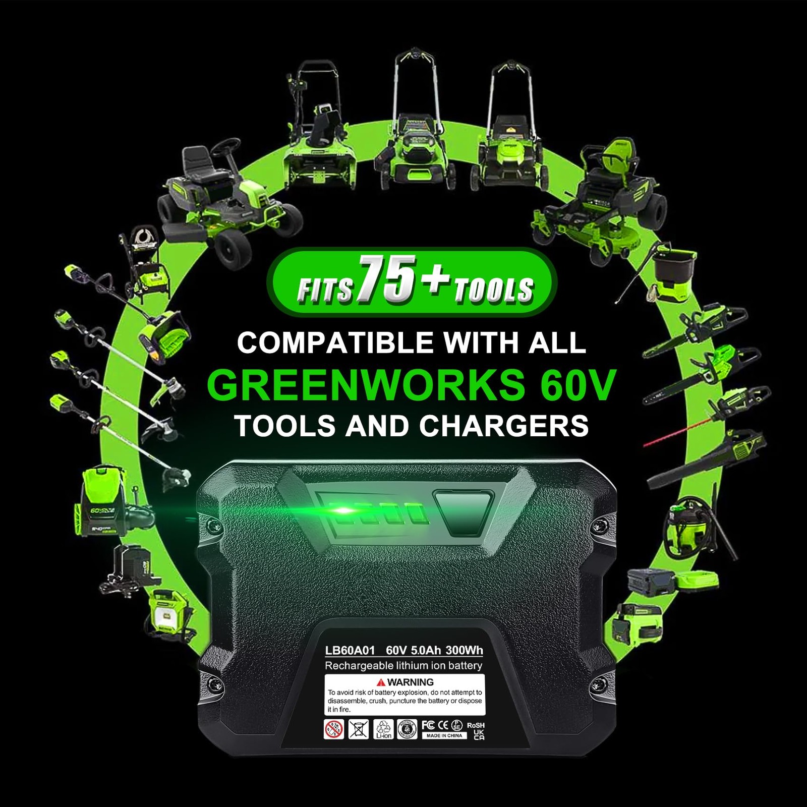 C Dsanke C Upgrade Dsanke 60V 5.0Ah Replacement For Greenworks 60V Battery