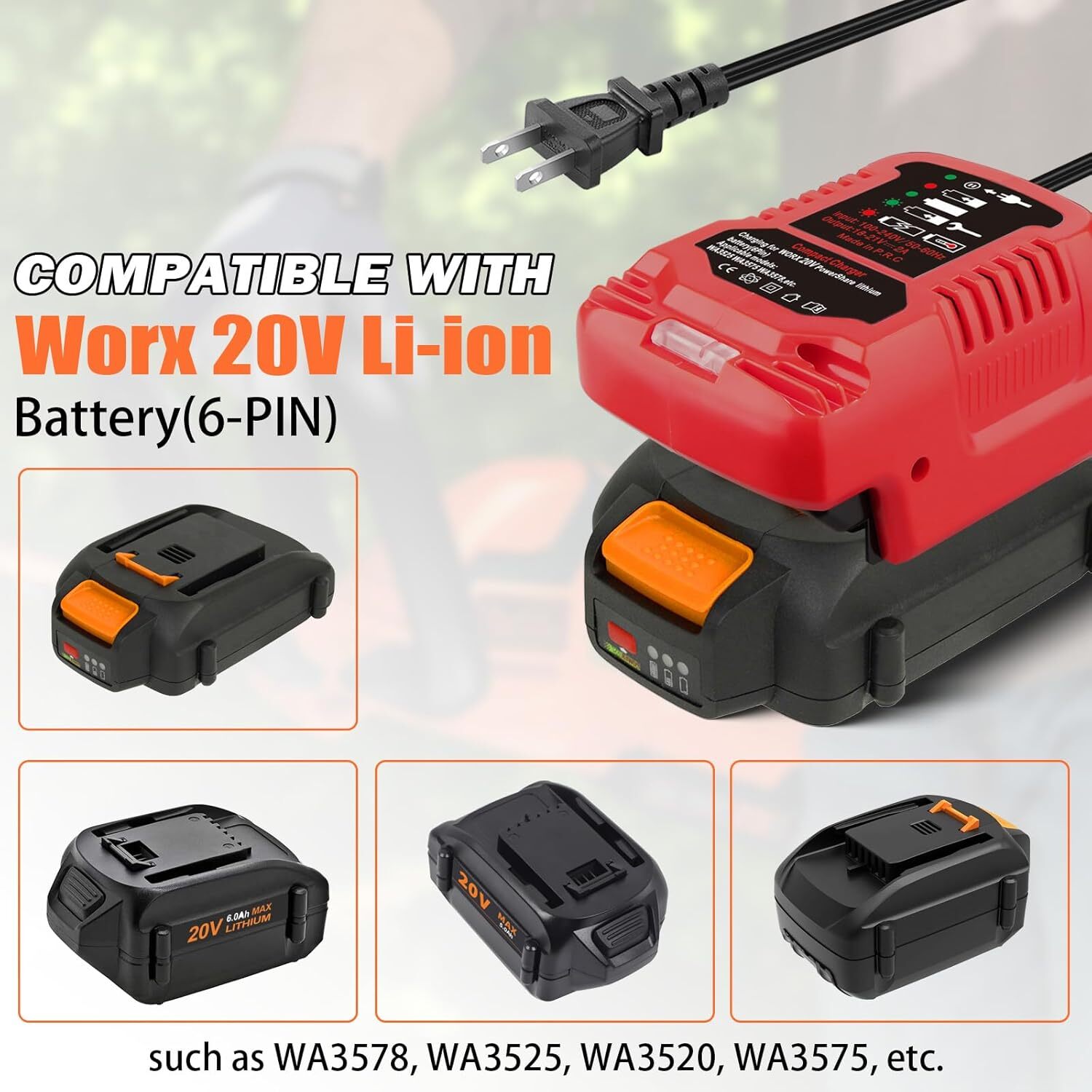 Portable Charger for Worx 20V Lithium Battery WA3742 WA3520 WA3525 WA3578 WA3732