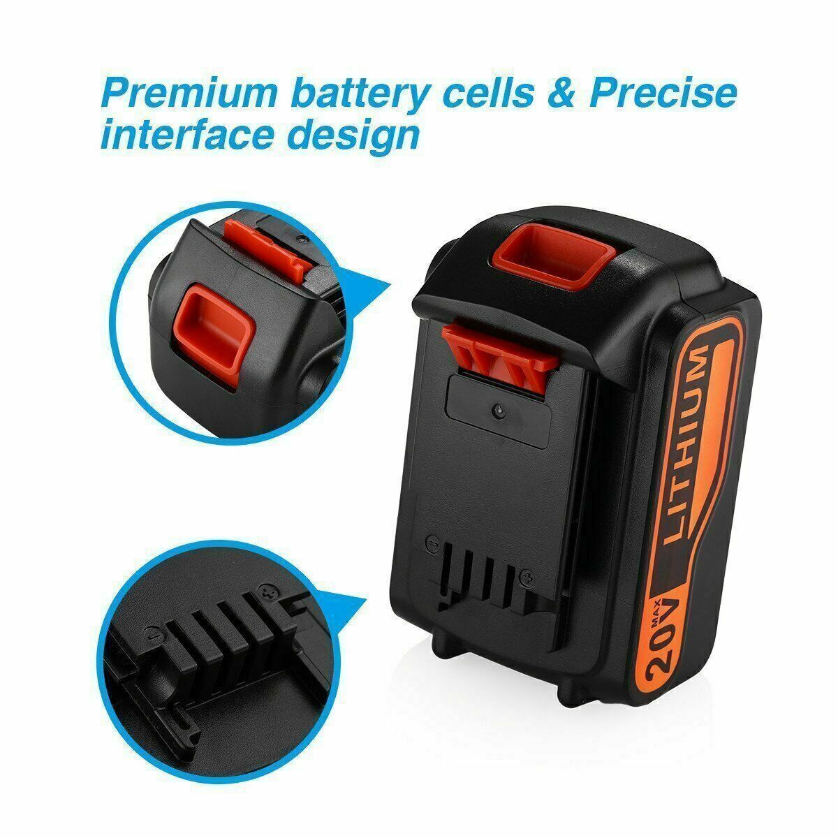 8.0Ah 20V MAX Battery for Black + Decker 20V Lithium LB20 LBX20 LB2X4020 LBXR20