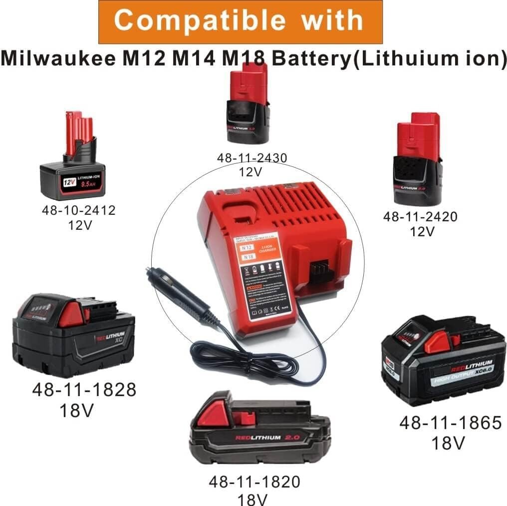 Compatible with Milwaukee 48-59-1810 Vehicle/Car Charger for M12/12V 18V/M18