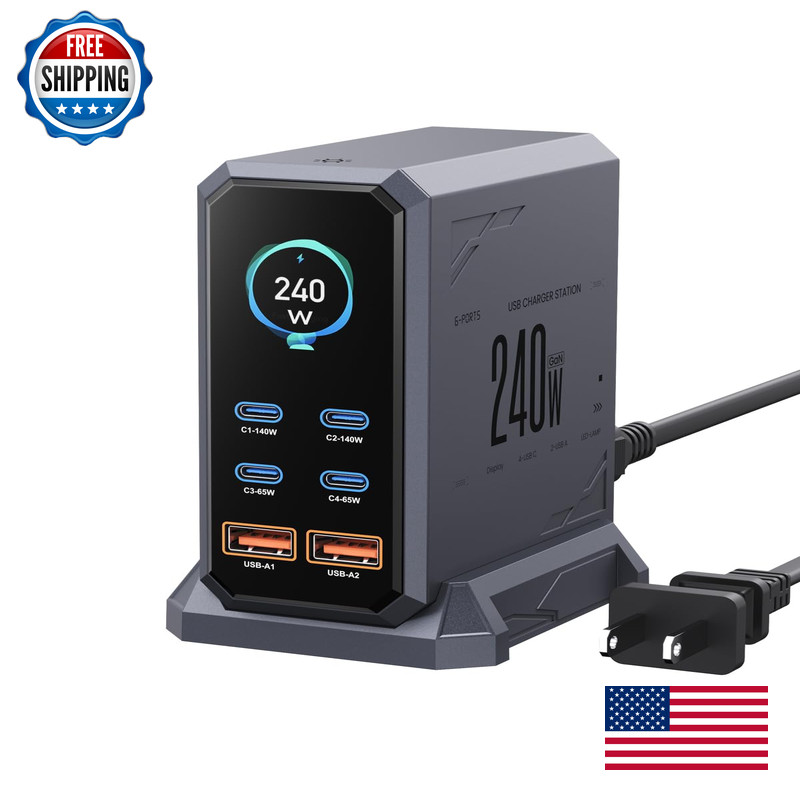240W Usb C Charger Blockasometech 6 Ports Usb Charging Stationgan 140W Pd3.1