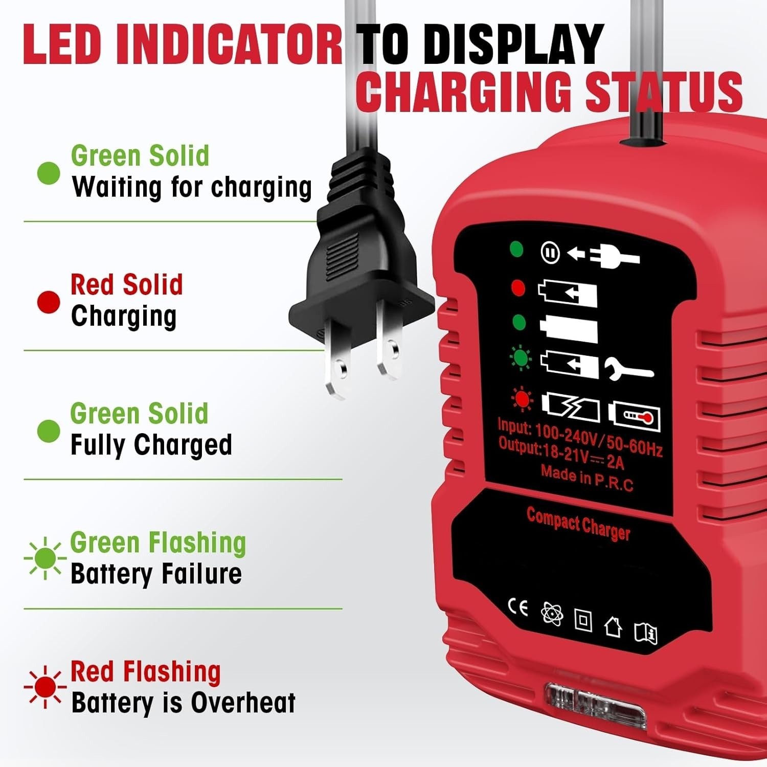 Compact Bauer 20V Battery Charger – Travel-Ready 110V Input, LED Charging Status
