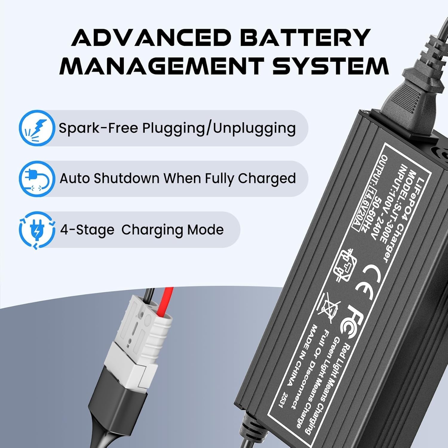 Versatile 20A Lithium Battery Charger with M8 & Anderson Connectors for Easy Use