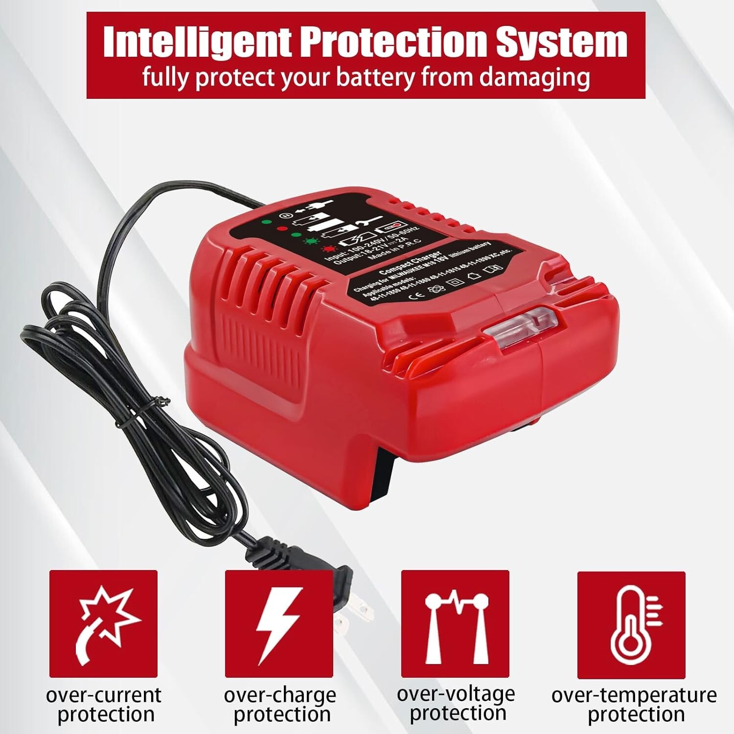 Battery Charger for Milwaukee M18 18V Li-ion 48-11-1862 48-11-1880 Battery US