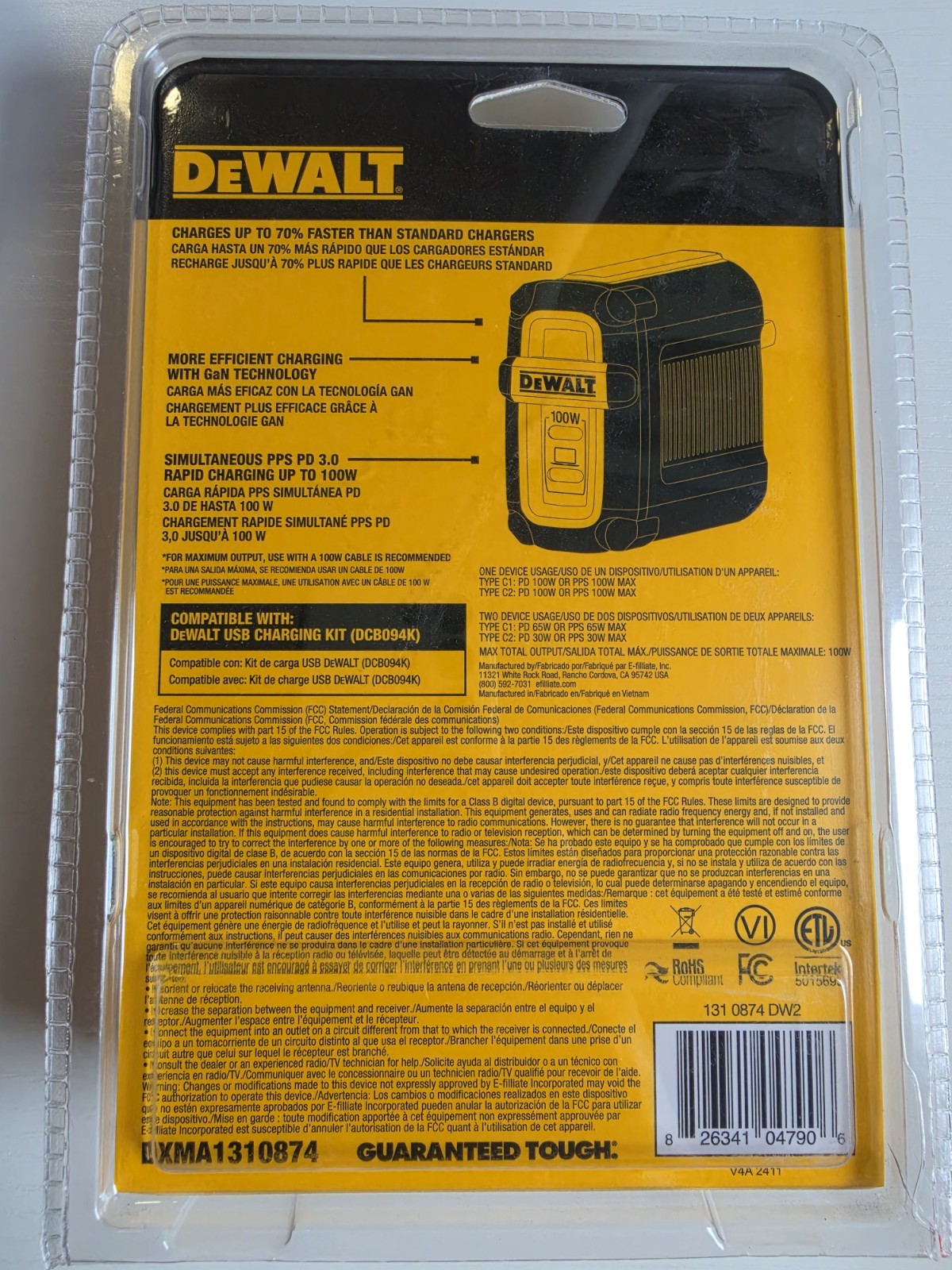 Dewalt 100-Watt 2-Port GaN PPS PD Wall Charger, DXMA1310874