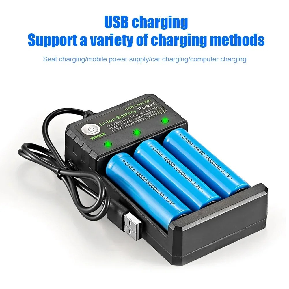 Smart 18650 Charger 3 Slots 4.2V Li-Ion Battery USB Independent Charging 18650 1