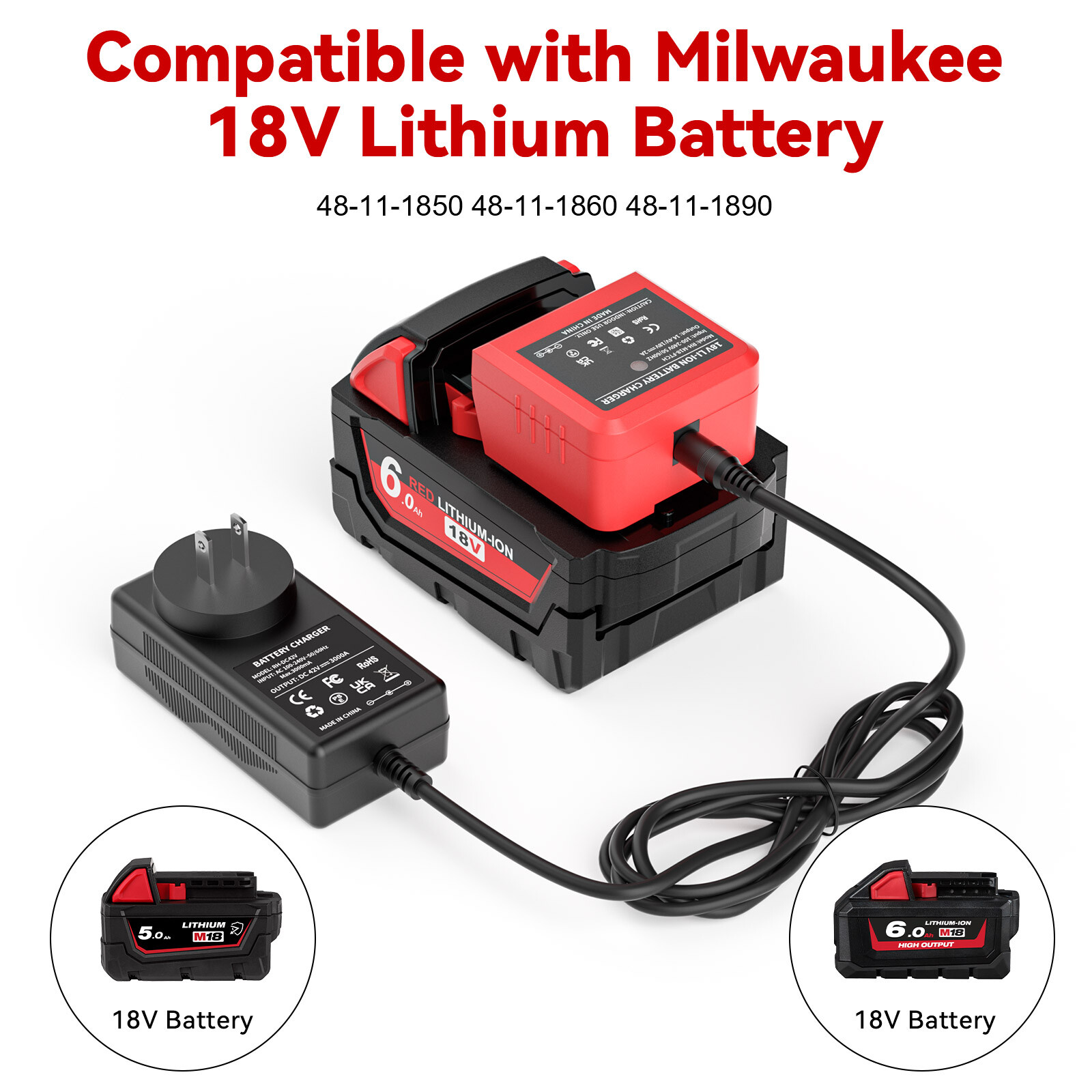 Charger For Milwaukee For M18 18V Battery 48-11-1815 48-11-1860 48-11-1850