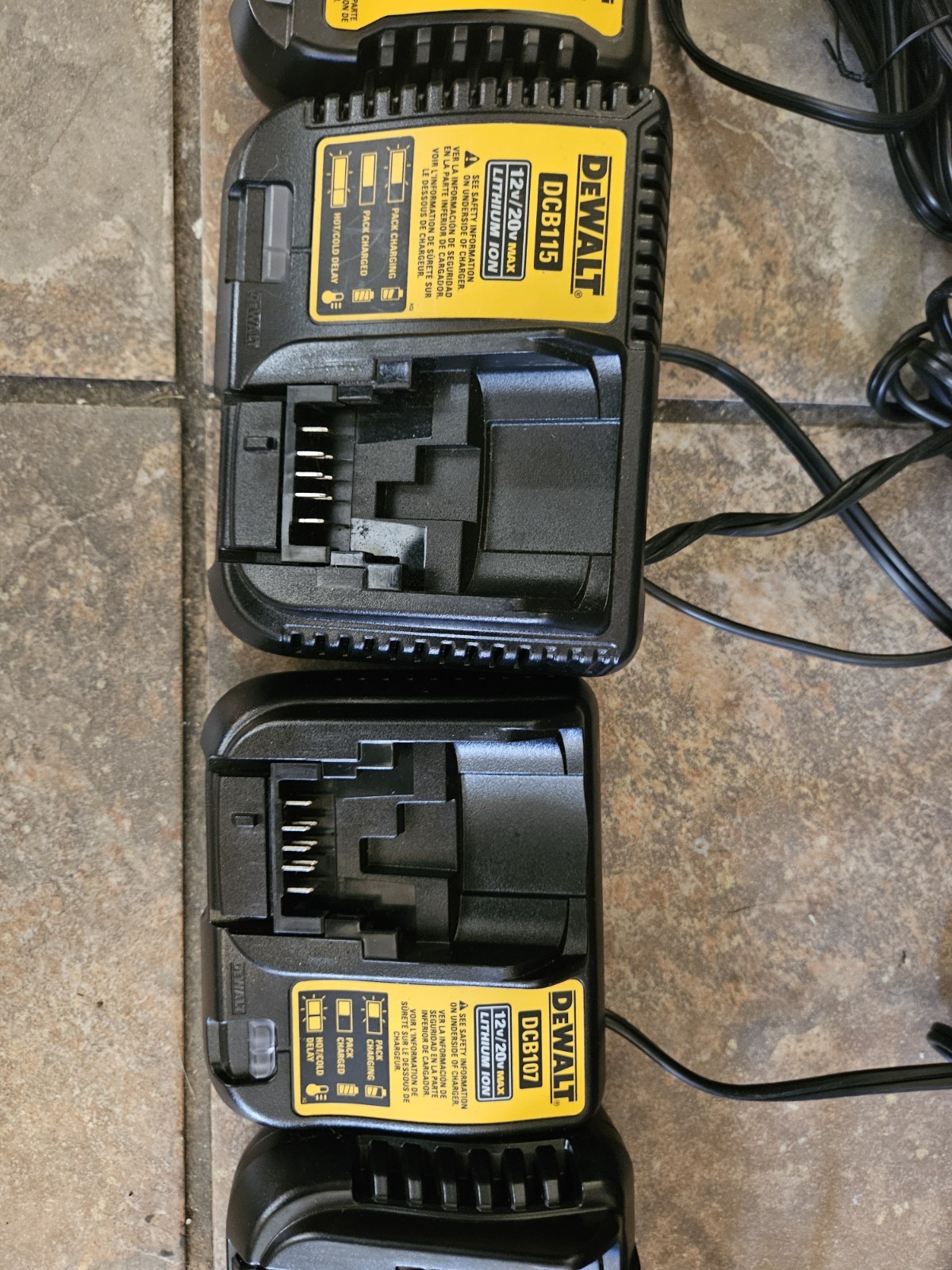 Five (5) DEWALT 12V/20V MAX Battery Charger Lot DCB104 DCB107 DCB115 Black