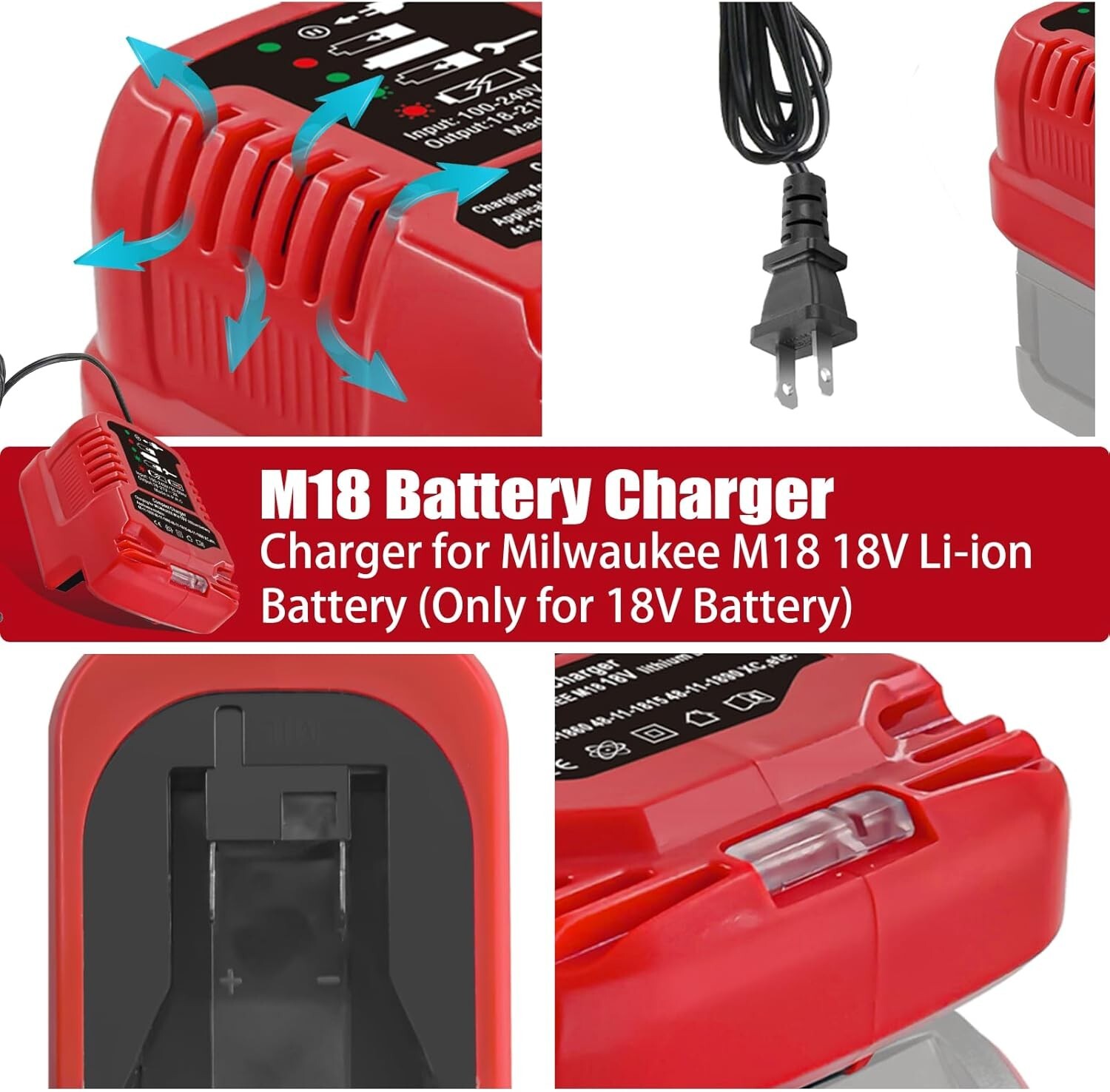 Battery Charger for Milwaukee M18 18V Li-ion 48-11-1862 48-11-1880 Battery US