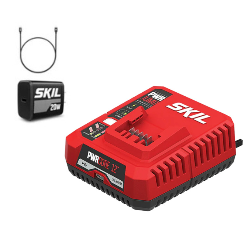 NEW SKIL COMBO BATTERY CHARGER PWRCORE 12 QC535701 12V PWRJUMP AND PD0020B-00