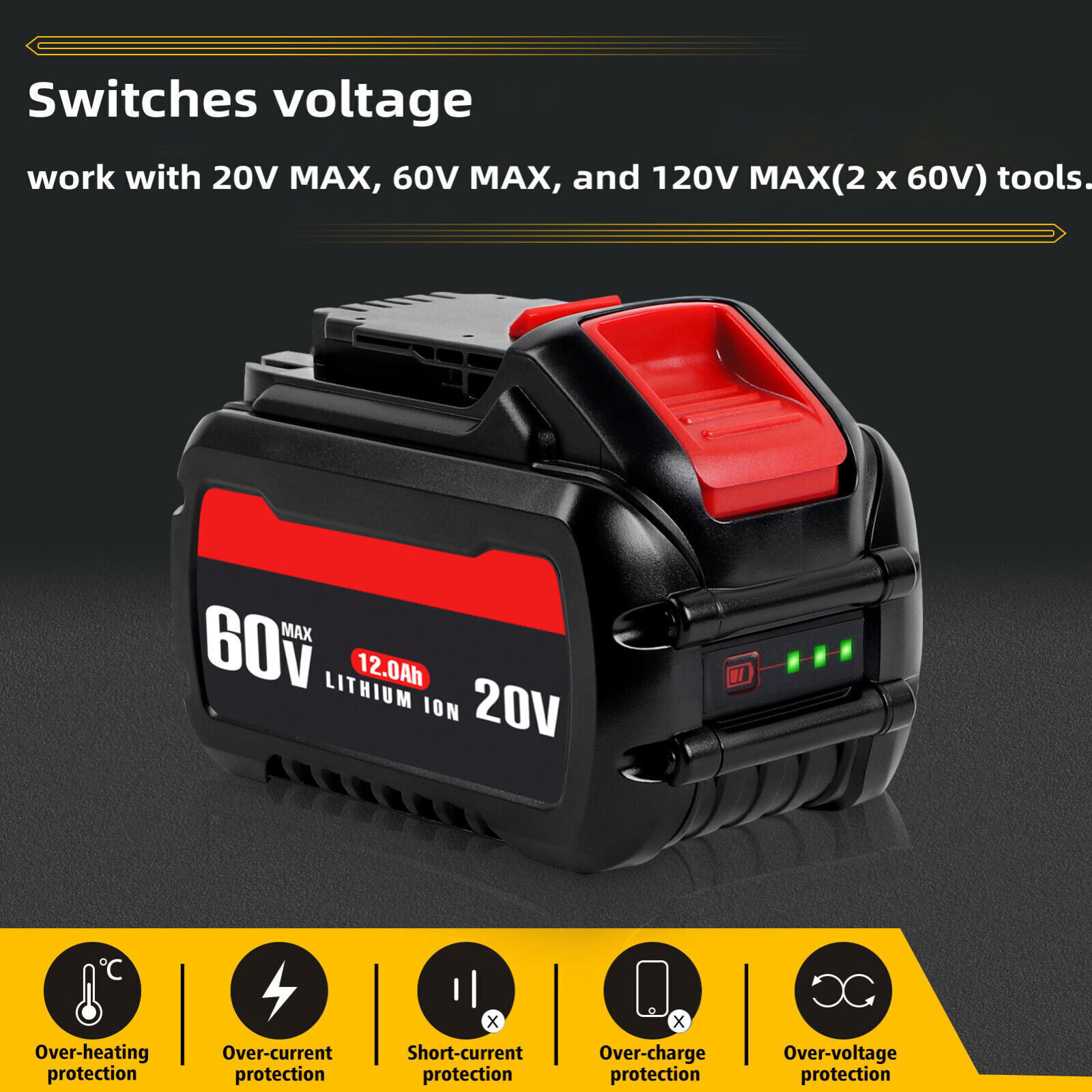 12.0Ah For DEWALT DCB609 20V/60V MAX FLEXVOLT Lithium-Ion Battery DCB612 DCB606