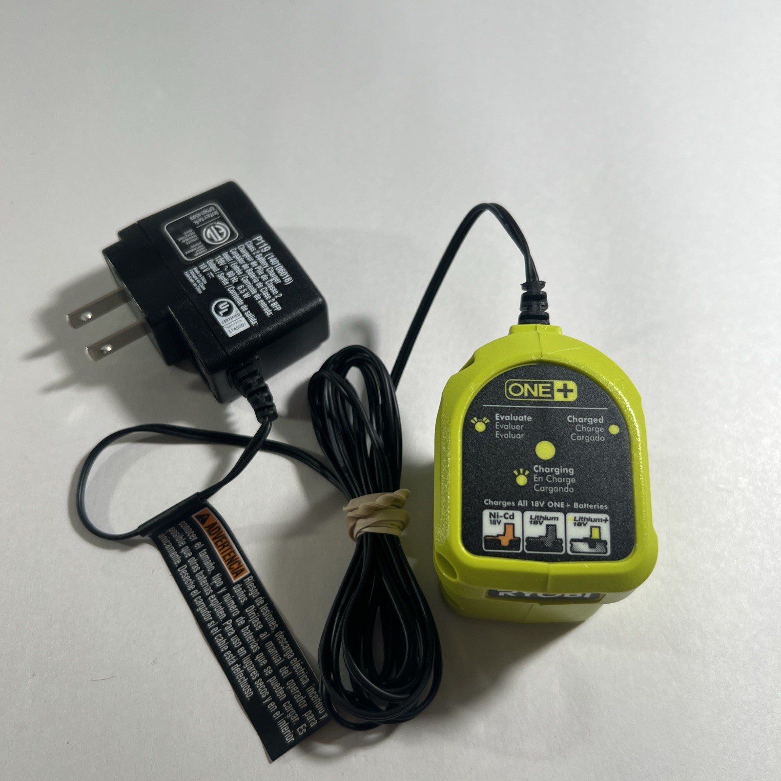 Ryobi P119 18V ONE+ Compact Battery Charger Green NiCd Lithium Lithium+ No Batt