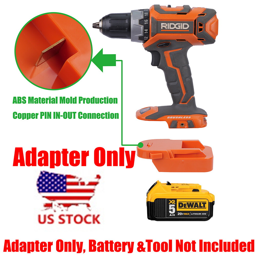 1x Dewalt 20V MAX Li-Ion Battery To Ridgid 18V Drill Tools Adapter-Adapter Only