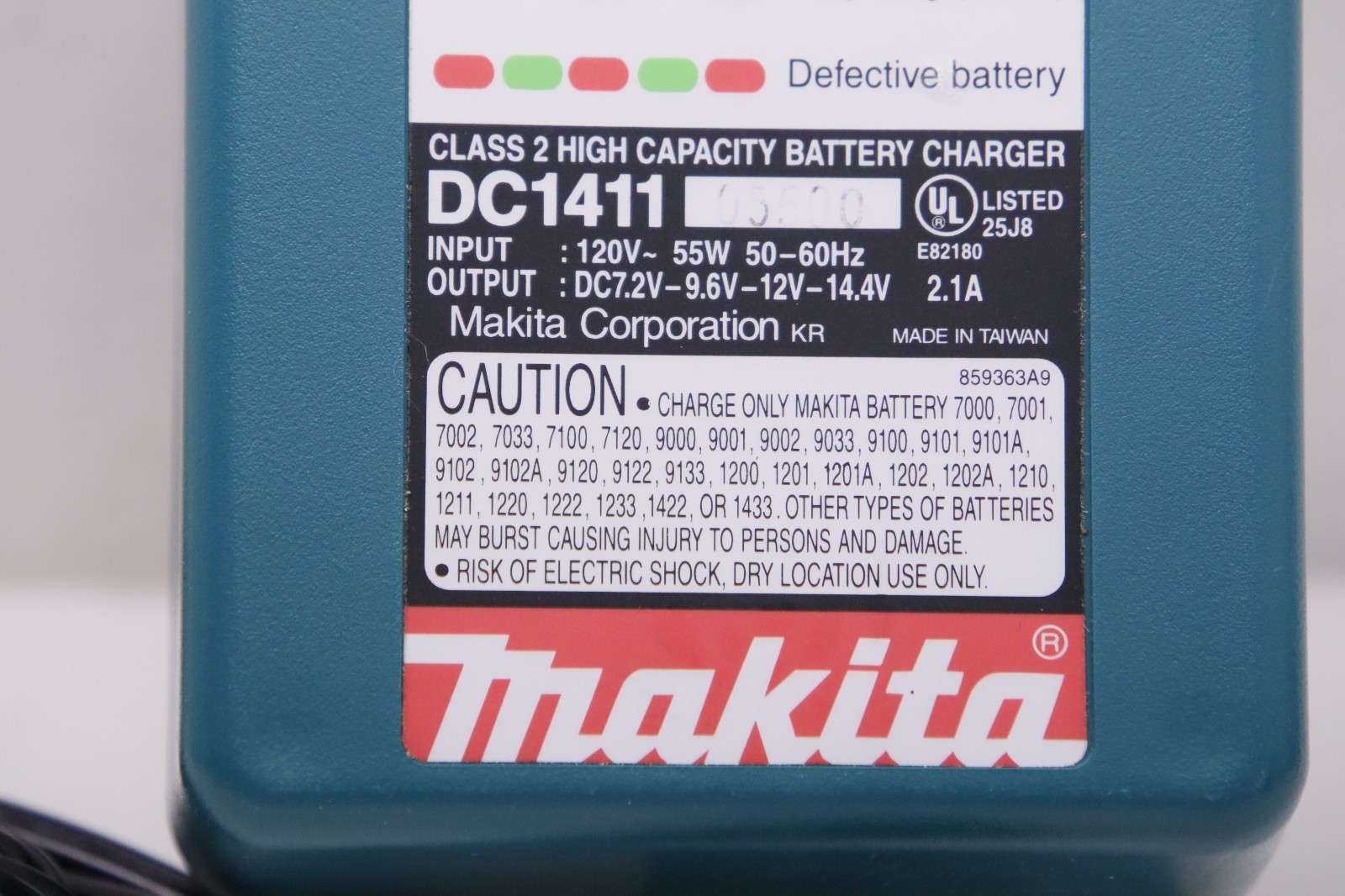 MAKITA NiMH NiCD Battery AC Charger Supply Model No. DC1411 Output DC 7.2V-14.4V
