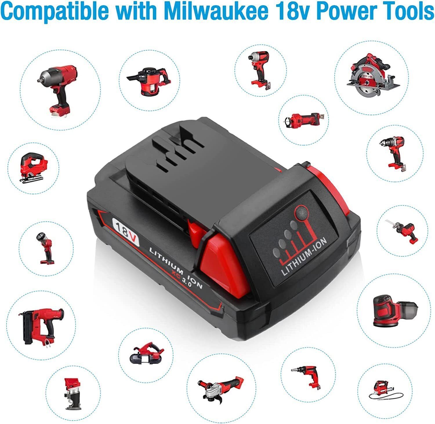 3.0AH Battery Fit For-Milwaukee M18 18V Lithium-ion Extended Capacity 48-11-1860
