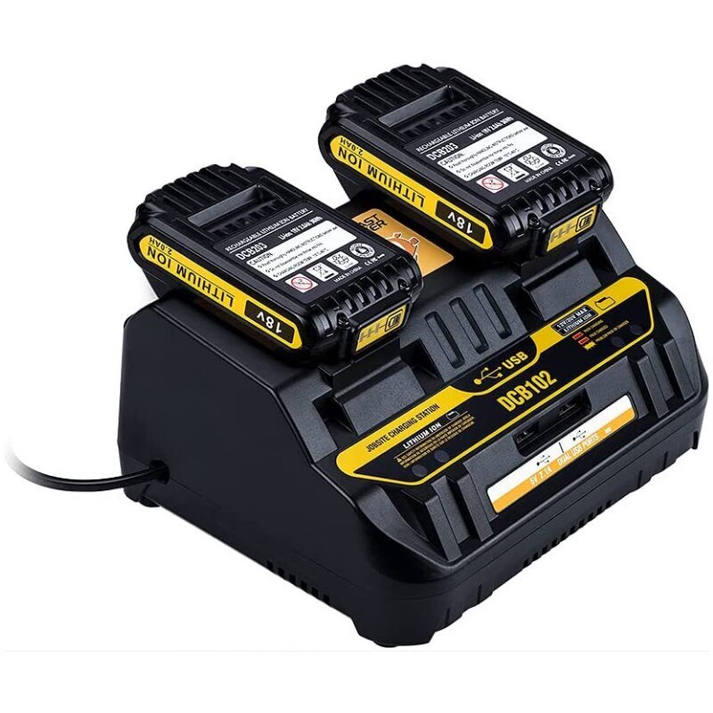 DCB102 Li-ion Battery Charger Fast Charger For Dewalt 14.4V 18V Dual USB Port