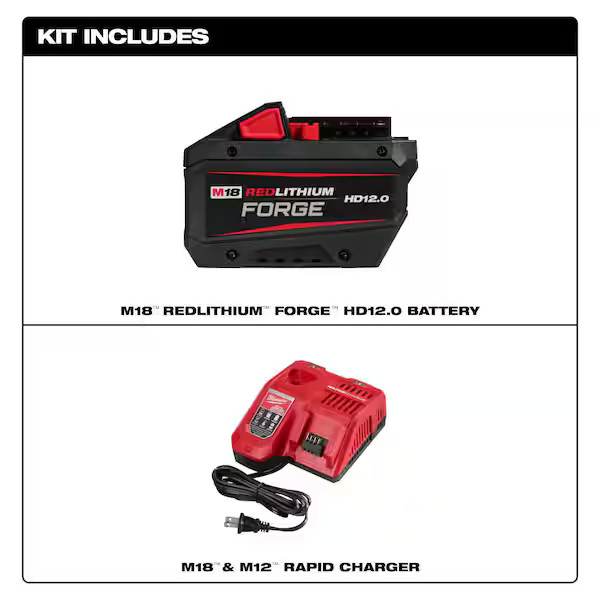 Genuine Milwaukee M18 REDLITHIUM FORGE HD 12.0Ah 18V Battery + Rapid Charger NEW