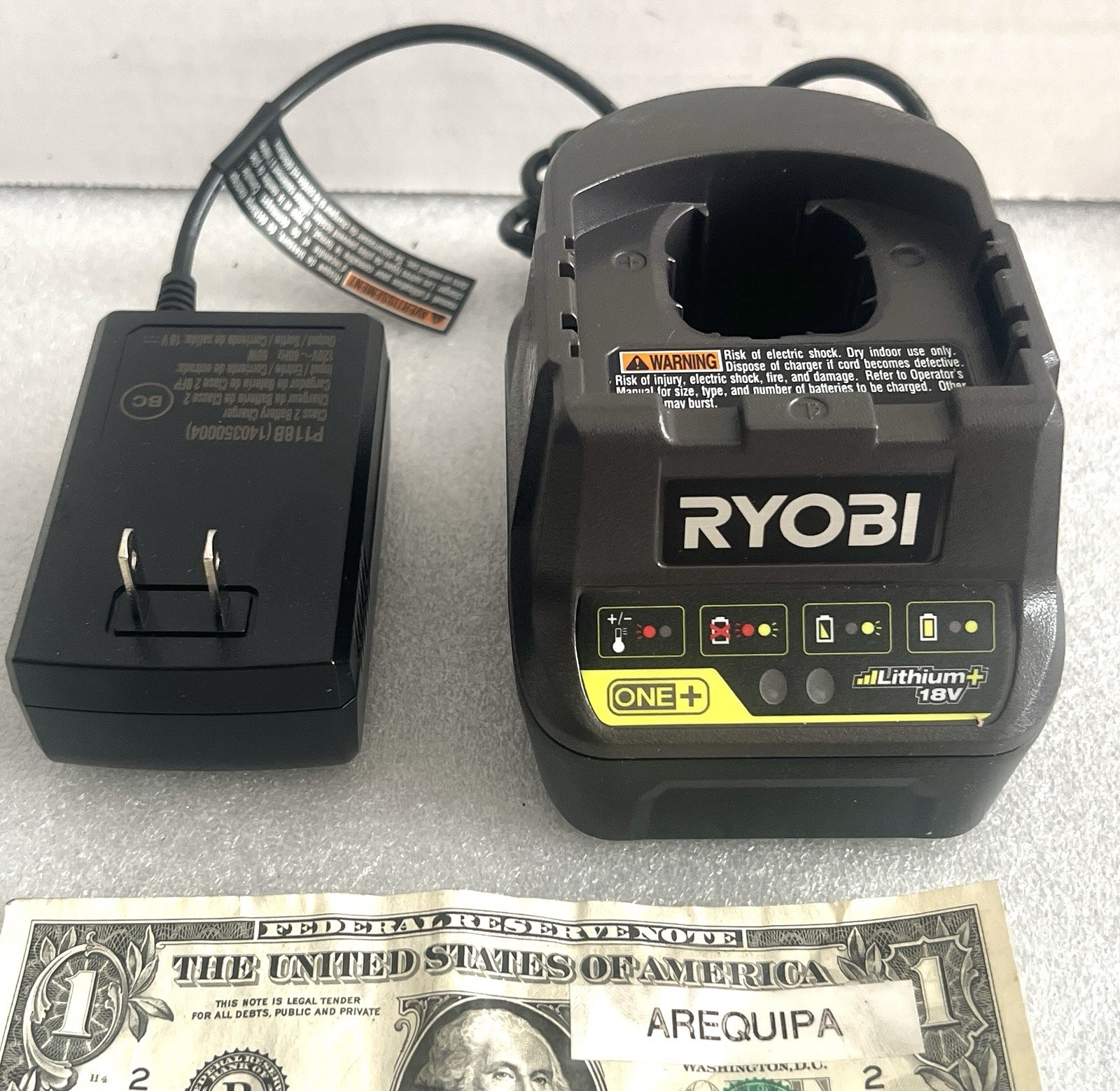 Ryobi ONE+ P118B | 18-Volt Lithium-Ion Replacement Battery Charger, Charger Only