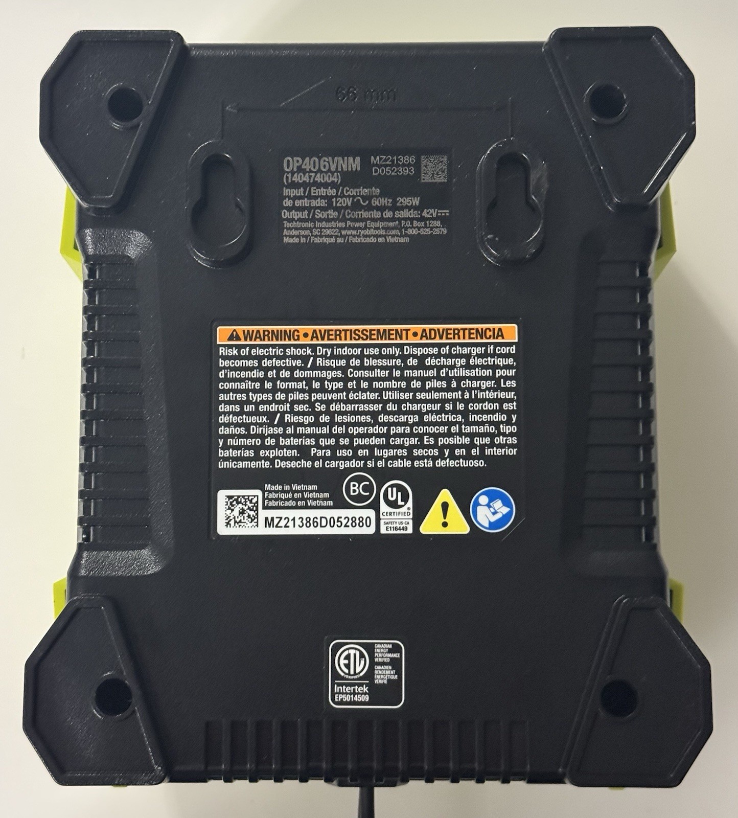 Genuine RYOBI OP406VNM 40V 40Volt Lithium-Ion Rapid Quick Charger/no Box